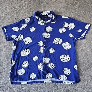 No Boundaries Button up Shirt Mens 3XL Blue Dice Print Short Sleeve "Vegas Baby"